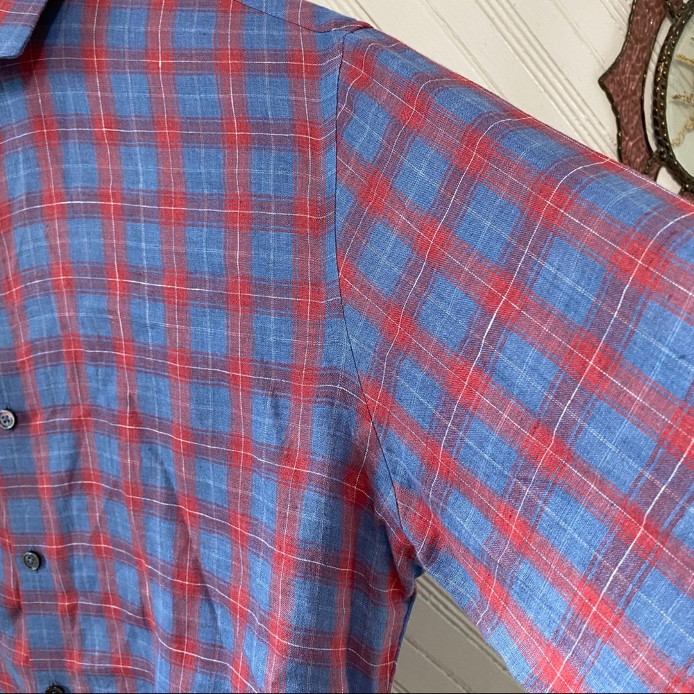Zachary Prell Plaid Linen Button Down Shirt - Picture 7 of 12